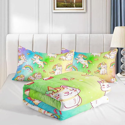 Datura home Kids Unicorn Comforter Set for Girls Boys,Kawaii Rainbow Unicorn Printed Pattern Rainbow Kawaii Bedding Set with 2 Pillowcases(Rainbow Unicorn Full)