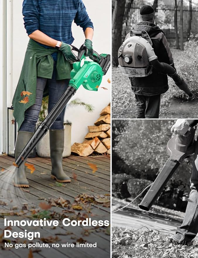 K I M O. Cordless Leaf Blower Vacuum Combo 4 IN 1, 3 Nozzles for Inflation & Compression,3 Modes & Variable Speed, 20000RPM 150MPH, 2000mAh Battery, Extended Tube, Mini Leaf Blowers for Lawn Care|Yard