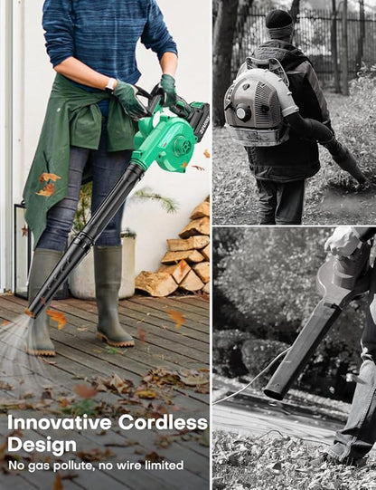 K I M O. Cordless Leaf Blower Vacuum Combo 4 IN 1, 3 Nozzles for Inflation & Compression,3 Modes & Variable Speed, 20000RPM 150MPH, 2000mAh Battery, Extended Tube, Mini Leaf Blowers for Lawn Care|Yard