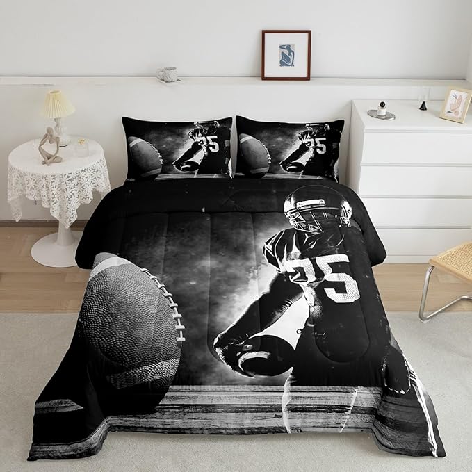 Erosebridal Football Down Comforter for Kids Boys Girls Teens Sports Theme Comforter Set Soccer Pattern Duvet Insert Football Match Bedding Set Youth Bedroom Decor Quilted with 2 Pillowcase,Full