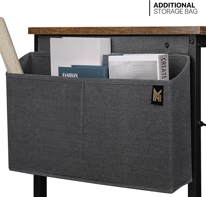 MoNiBloom Home Office Gaming Desk, 47 Inches Computer Study Table with A Storage Bag, Rustic Brown