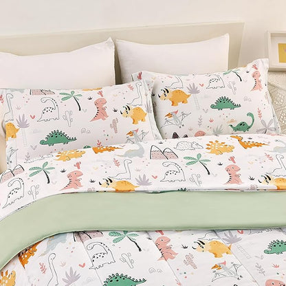Dinosaur Kids Comforter Set for Boys Twin, Cute Reversible Quilted Dino Printed Bedding Set with Pillow Sham, Lightweight Soft Breathable Machine Washable Bed Set 2 Piece