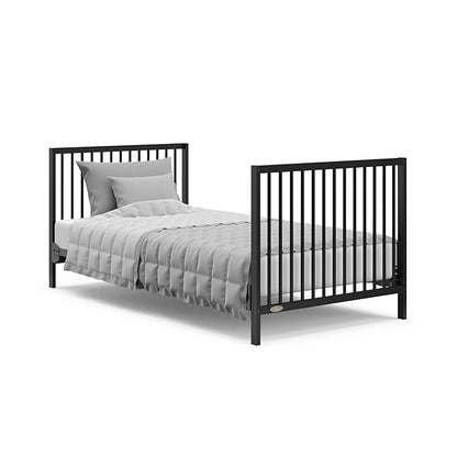 Graco Teddi 4-in-1 Convertible Mini Crib with Bonus Water-Resistant Mattress (Black) – GREENGUARD Gold Certified, 2.75-Inch Mattress Included, Convenient Size, Easy 30-Minute Assembly