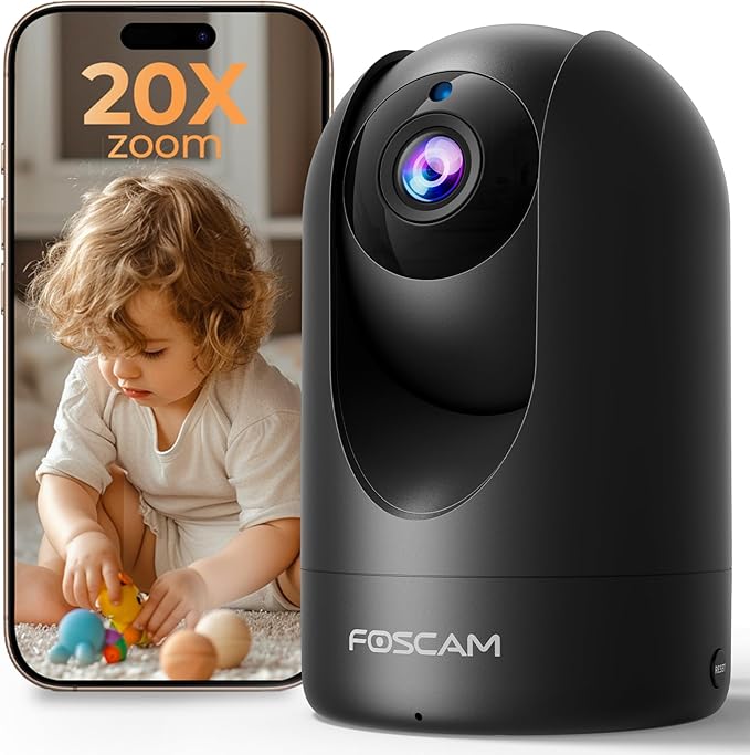 FOSCAM Home Security Camera R4S 4MP WiFi IP Camera,Wireless Baby Monitor with AI Human Detection Sound Detection 33ft Night Vision 2 Way Audio Camera Compatible with Alexa Black