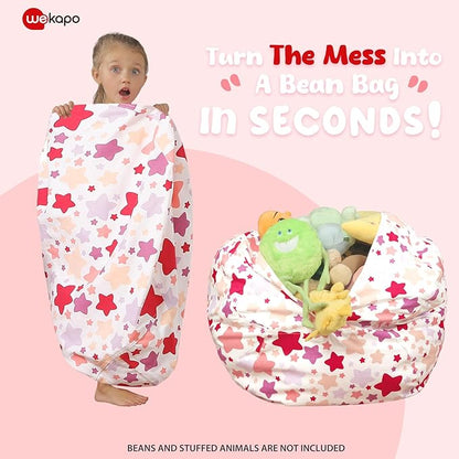 Wekapo Stuffed Animal Storage Bean Bag Chair Cover for Kids | Stuffable Zipper Beanbag for Organizing Children Plush Toys Large Premium Cotton Canvas (Large star, X-Large)