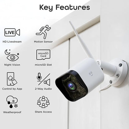 Geeni Hawk 3 Outdoor Security Camera, 1080p HD, Weatherproof, Motion Detection, Night Vision, Two-Way Audio, Alexa/Google Compatible