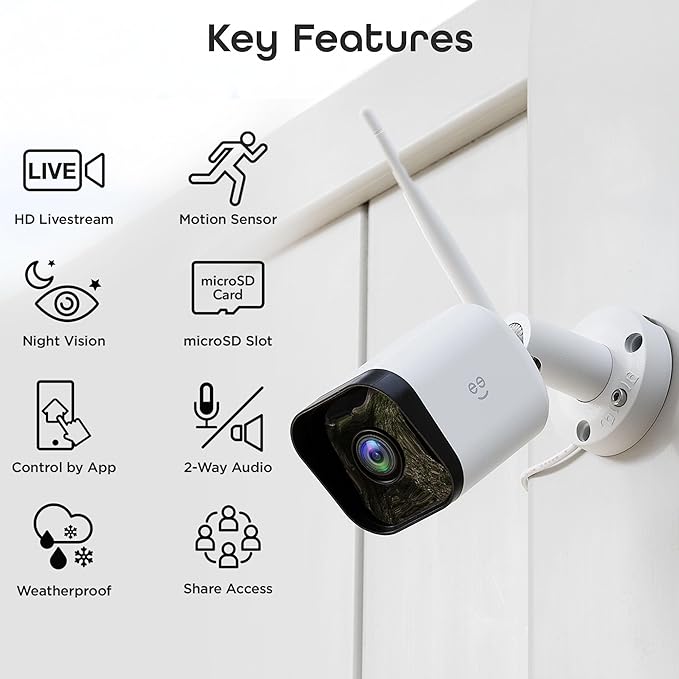 Geeni Hawk 3 Outdoor Security Camera, 1080p HD, Weatherproof, Motion Detection, Night Vision, Two-Way Audio, Cloud & MicroSD Storage, Alexa & Google Assistant Compatible, Wi-Fi, 2-Pack