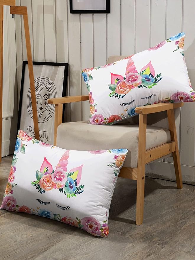 Datura home Unicorn Floral Watercolor Flower Comforter Bedding Set for Girls Teens Adults,Colorful Lovely Roses Blooms Print Design Unicorn Bedding Set(Unicorn Full)