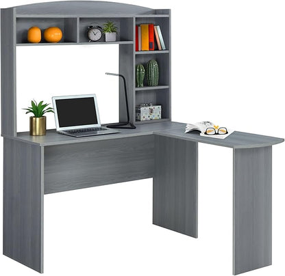 Techni Mobili Modern Hutch L-Shaped Computer Desk, Grey