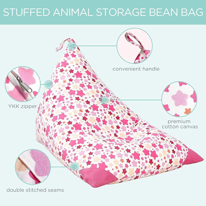 Aubliss Stuffed Animal Storage Bean Bag Chair Cover, 50"x 35" Extra Large Bean Bags for Kids & Adults, Beanbag Toy Storage for Boys Girls - Premium Cotton Canvas Bola
