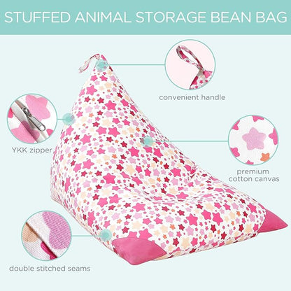 Aubliss Stuffed Animal Storage Bean Bag Chair Cover, 50"x 35" Extra Large Bean Bags for Kids & Adults, Beanbag Toy Storage for Boys Girls - Premium Cotton Canvas Bola