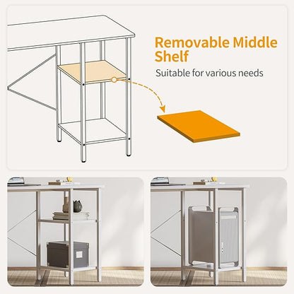 BANTI L Shaped Desk with Shleves, 50.4 inch Large Corner Desk with Two Storage, Space Saving, Easy to Assemble, White