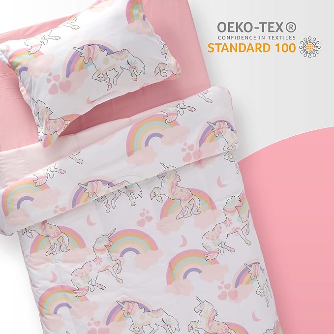SLEEP ZONE Kids Unicorn Bedding Twin Comforter Set - Super Soft & Cute Printed 2-Piece Comforter Set All Seasons for Girls, Fade Resistant, Machine Washable, Pink Unicorn