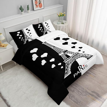 Datura home Kids Comforter Set Eiffel Tower Printed Pattern Bedding Set with 1 Comforter and 2 Pillowcases for Girls Boys Bedroom All Season(Tower1 Queen)