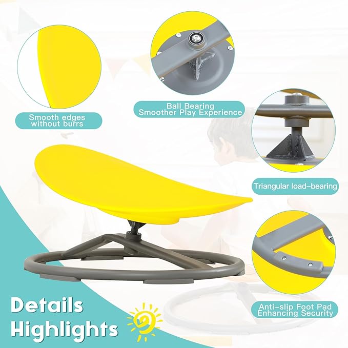 Spinning Chair for Kids Autism Sensory Products Sit and Spin Autism Toys Sensory Chair ADHD Chair Swivel Chair Training Body Coordination (Yellow)