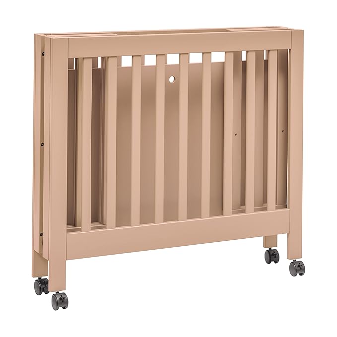 Babyletto Origami Mini Portable Folding Crib with Wheels in Canyon, 2 Adjustable Mattress Positions, Greenguard Gold Certified