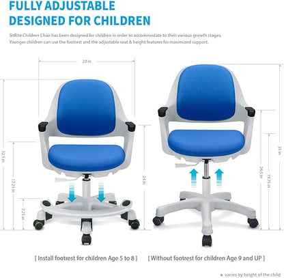 Kids Desk Chair: Ergonomic Kids Computer Chair | Adjustable Kids Office Chair with Wheels & Arms | Study Chair for Girls and Boys - Kids Chair Desk with Wheel Covers (Ocean Blue)