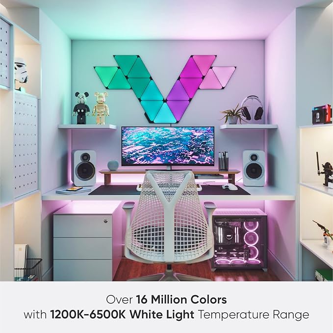 Nanoleaf Shapes WiFi and Thread Smart RGBW 16M+ Color LED Dimmable Gaming and Home Decor Wall Lights Smarter Kits (Black Triangles Smarter Kit (9 Pack)