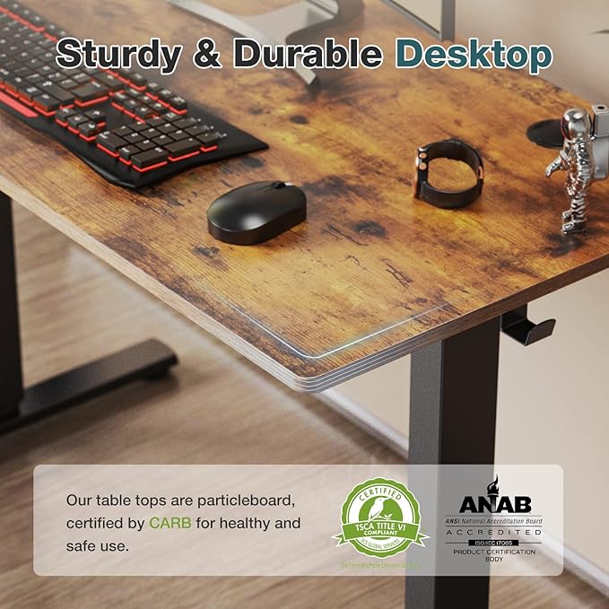 Sweetcrispy 55 x 24in Adjustable Height Electric Standing Computer Home Office Desk Ergonomic Workstation with 3 Memory Controller, 55"x24", Rustic Brown+Black