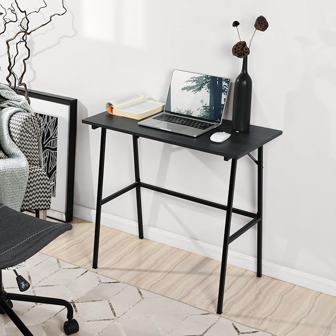 FurnitureR Home Office Computer Desk, Compact Writing Desk Study Desk with Metal Frame for Apartment, Dorm, Bedroom, Small Space (31.5 Inch, Black)