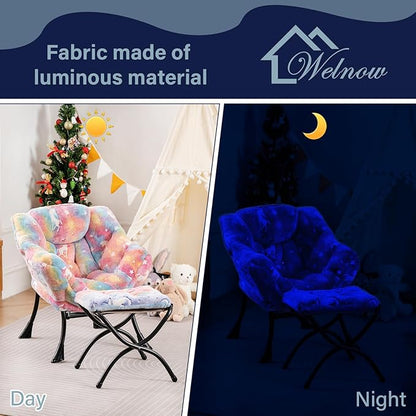 Welnow Toddler Kids Lazy Chair with Ottoman, Glow in The Dark Accent Comfy Lounge Children Armchair Couch with Removable Cover, Detachable Reading Chair with Footrest for Boy or Girl
