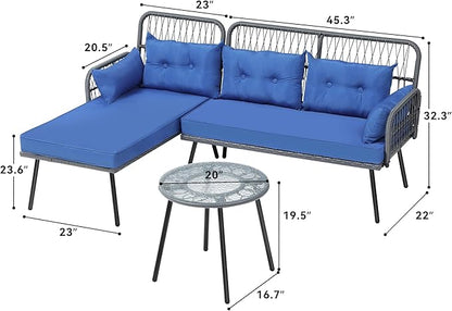 YITAHOME Patio Furniture L-Shaped Coversation Sectional Outdoor Sofa Set for Backyard, Porch with Thick Cushions Detachable Lounger, Side Table (Gray+Navy Blue)