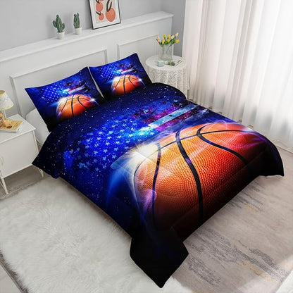 Datura home Kids Comforter Set Basketball Printed Pattern Bedding Set with 1 Comforter and 2 Pillowcases for Girls Boys Bedroom All Season(Basketball Twin)