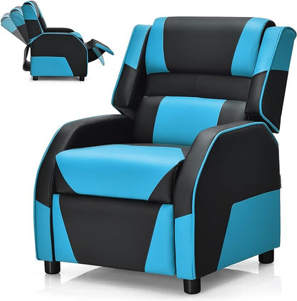 RACER Larger Kids Gaming Chair Leather Recliner Sofa Children Ages 3-12, BlackBlue