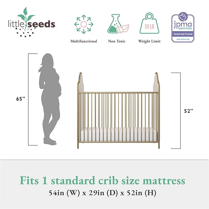 Little Seeds Piper Upholstered Metal Crib, Gold
