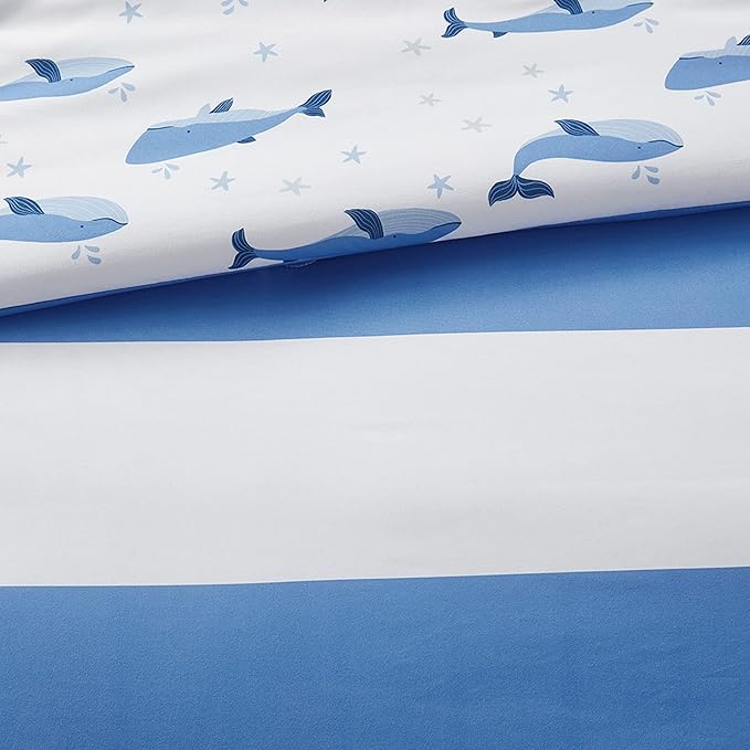 Mizone Kids Blake Reversible Dolphin Comforter Set - Adventure Animal Adorable Print with Stripe Reverse, Fun Bedroom Décor, Modern All Season Kids Bedding, Matching Sham, Blue 2 Piece, Full/Queen
