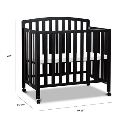 DaVinci Dylan Folding Portable 3-in-1 Convertible Mini Crib and Twin Bed in Ebony, Greenguard Gold Certified