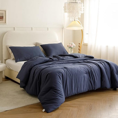 ROSGONIA Comforter Full Size for Boys Teen Girls Navy Blue, 3pcs (1 Blue Comforter & 2 Pillowcases), Lightweight Dorm Bedding Soft All Season Bed Set