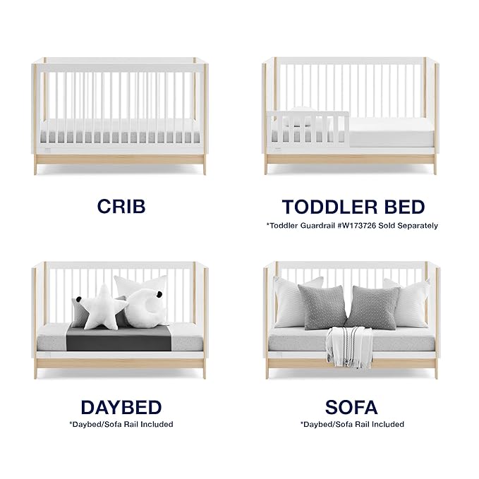Delta Children babyGap Tate 4-in-1 Convertible Crib TrueSleep Crib and Toddler Mattress (Bundle), Bianca White/Natural