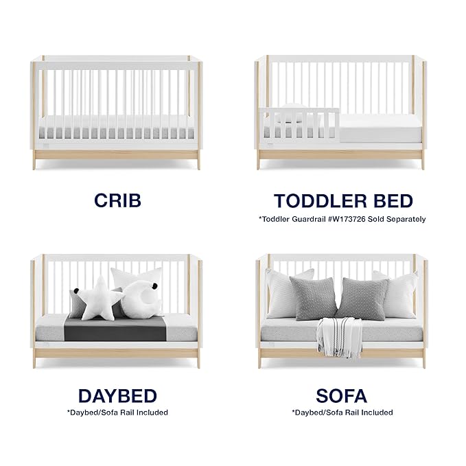 Delta Children babyGap Tate 4-in-1 Convertible Crib + Brannan Bear Bookcase with Bins + Brannan Bear Wall Shelf with 4 Hooks, Bianca White/Natural (Bundle)