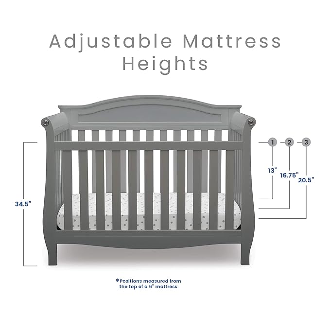 Delta Children Lancaster 4-in-1 Convertible Baby Crib, Grey + Serta Perfect Slumber Dual Sided Recycled Fiber Core Crib and Toddler Mattress (Bundle)