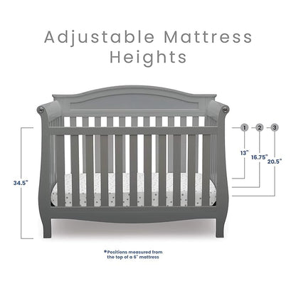 Delta Children Lancaster 4-in-1 Convertible Baby Crib, Grey + Serta Perfect Slumber Dual Sided Recycled Fiber Core Crib and Toddler Mattress (Bundle)