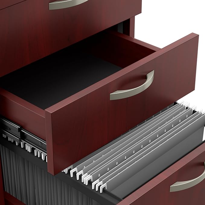 Bush Business Furniture Office in an Hour 3 Rolling File Cabinet | Mobile Under Desk Drawers for Letter, Legal, and A4-size Document Storage, Hansen Cherry