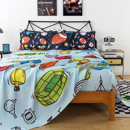 ADASMILE A & S Sports Comforter Set Twin for Boys Kids Bed in A Bag Comforter 6 Piece 3D Soccer Basketball Baseball Football Bedding Set for Kids Football Comforter with Sports Sheet Sets Home Decor