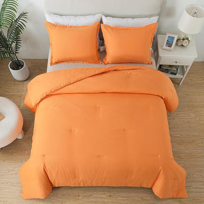 Queen Burnt Orange Comforter Set, Terracotta Skin-friendly Rust Boho Bedding Set & Collections, Breathable Fluffy Microfiber 3 PCS (90"x90") Comforter Set for All Seasons with Pillowcases