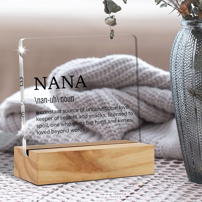 Grandma Gift Nana Gifts for Mother's Day Birthday, Nana Definition Desk Decor Grandmother Acrylic Desk Plaque Sign With Wood Stand Home Office Desk Sign Keepsake Present