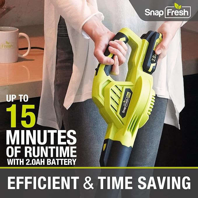 SnapFresh Cordless Leaf Blower - 20V Leaf Blower Cordless with 2.0Ah Li-ion Battery & Fast Charger, 130 MPH 140CFM Electric Leaf Blower Battery Powered Lightweight Sweeper for Sidewalk Hard Surfaces