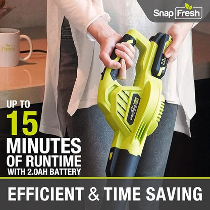 SnapFresh Cordless Leaf Blower - 20V Leaf Blower Cordless with 2.0Ah Li-ion Battery & Fast Charger, 130 MPH 140CFM Electric Leaf Blower Battery Powered Lightweight Sweeper for Sidewalk Hard Surfaces