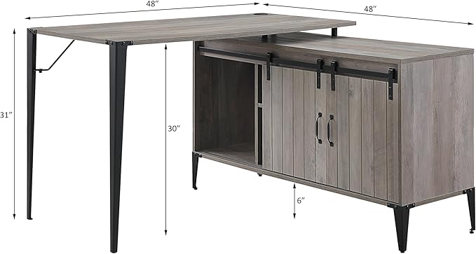 NicBex Laik-DW-00069-DX Desks, 48" W x 48" D x 31" H, Gray Oak+Black