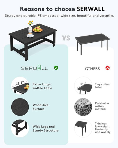 SERWALL HDPE Patio Furniture Set, 1 Pieces Outdoor Sectional Conversation Sofa Set, All Weather Patio Couch Furniture with Coffee Table for Balcony, Deck, Black