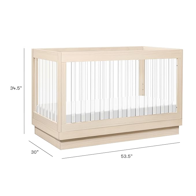 Babyletto Harlow Acrylic 3-in-1 Convertible Crib with Toddler Bed Conversion Kit in Washed Natural with Acrylic Slats, Greenguard Gold Certified