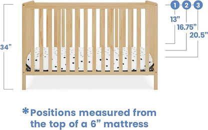 Delta Children Heartland 4-in-1 Convertible Crib, Natural + Twinkle Galaxy Crib and Toddler Mattress (Bundle)