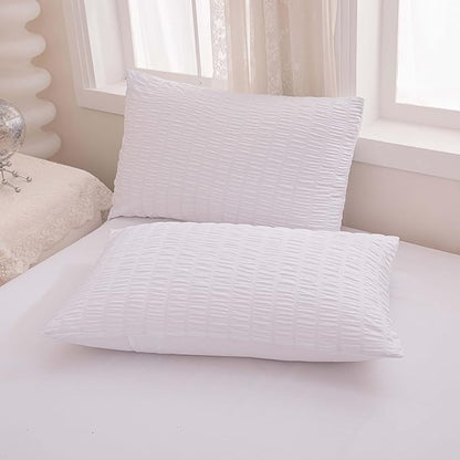 Seersucker Light White Bed Comforter Sets Queen Size for Women Boho White Seersucker Bedding Set 5 Pieces-Microfiber Lightweight Soft Bed Set for All Season,Queen