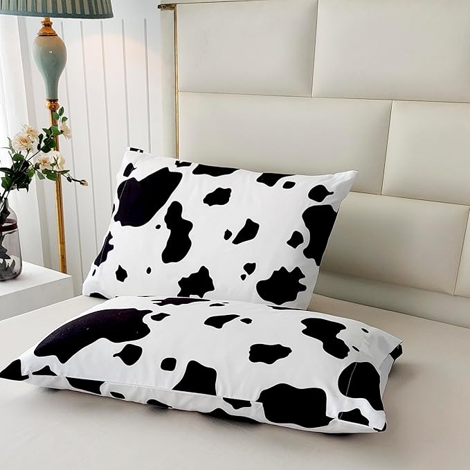 SDY 3 Pieces Milk Cow Print Stuff Bedding Comforter Set Full with 2 Pillowcases for Kids Teens Girls Women, Microfiber, Easy Wash, Light Breathable Cozy White Base Cute Milk Cow Pattern, Full Size…
