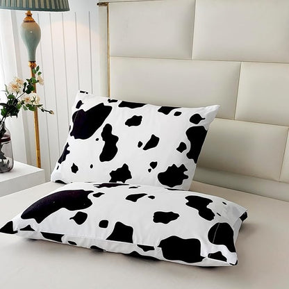 SDY 3 Pieces Milk Cow Print Stuff Bedding Comforter Set Full with 2 Pillowcases for Kids Teens Girls Women, Microfiber, Easy Wash, Light Breathable Cozy White Base Cute Milk Cow Pattern, Full Size…