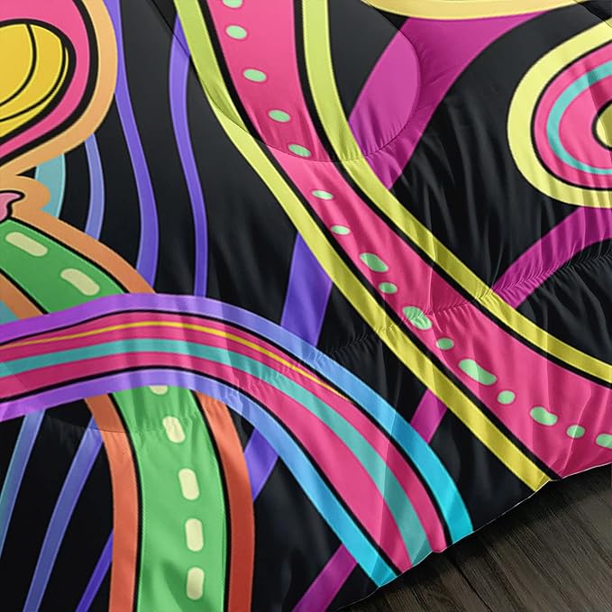 Colorful Mushroom Comforter Set Queen Size Kids 3D Mushroom Bedding Set Cute Hippy Theme Quilt Bed Set for Boys Girls Adults with 1 Comforter and 2 Pillowcases
